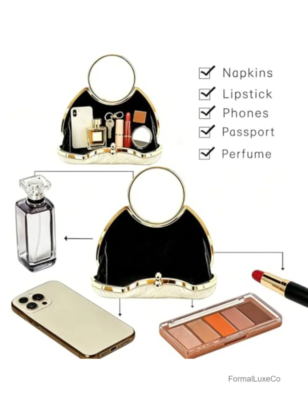 Embroidered Clutch Purse Women Top Handle Evening Bag Nylon with Chain